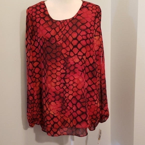 New Direction High Low Tunic Top Slit Sleeve Reptile Print Flowy Fabric Lrge NWT - Picture 2 of 9